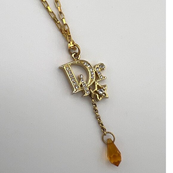 Vintage Dior Charm Necklace Reworked Pendant Gold Plated Box Chain - Picture 1 of 6